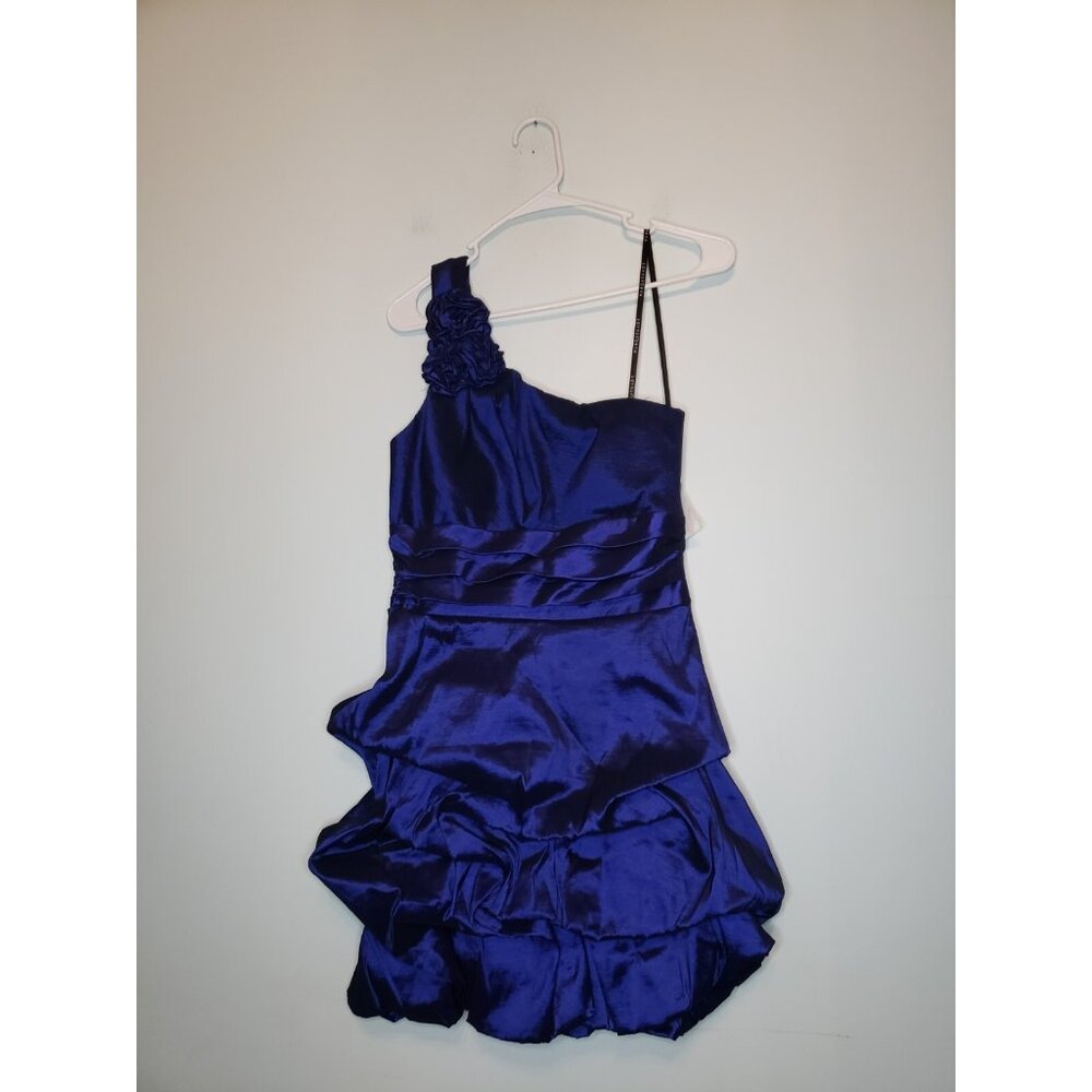 Vtg Masquerade Juniors 9 Mini Prom Dress Royal Blue Bubble One Shoulder Y2K Deb